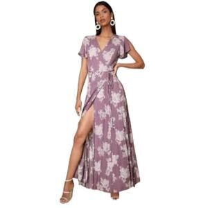 NWT Lulu’s Heart of Marigold Dusty Lavender Floral Print Wrap Maxi Dress Sz M